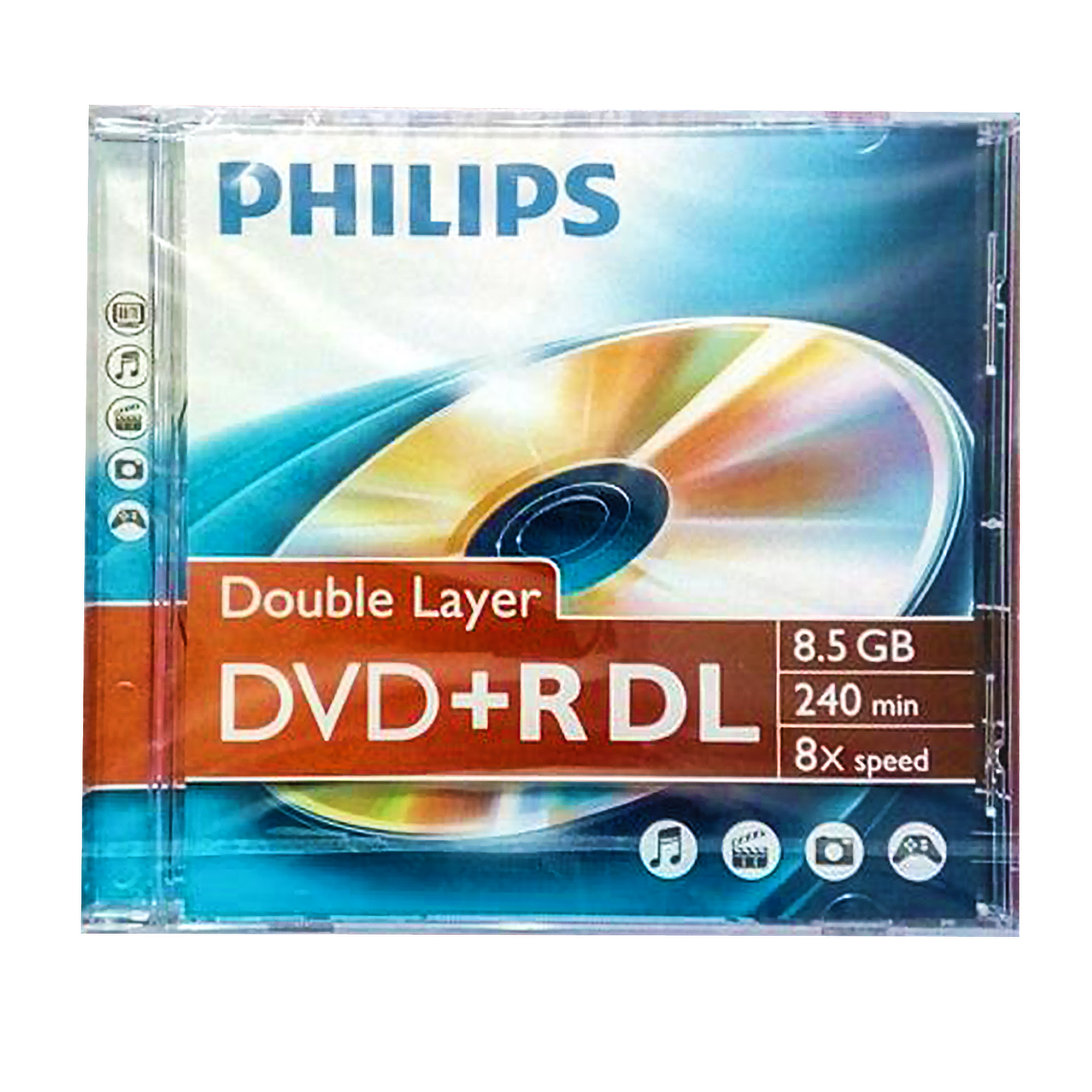Philips Double Layer DVD+R DL 8.5 GB, 240 min, 8x speed.