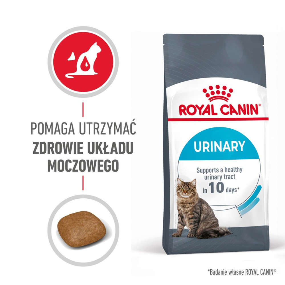 Torba karmy dla kotów Royal Canin Urinary z ilustracją kota i karmy.