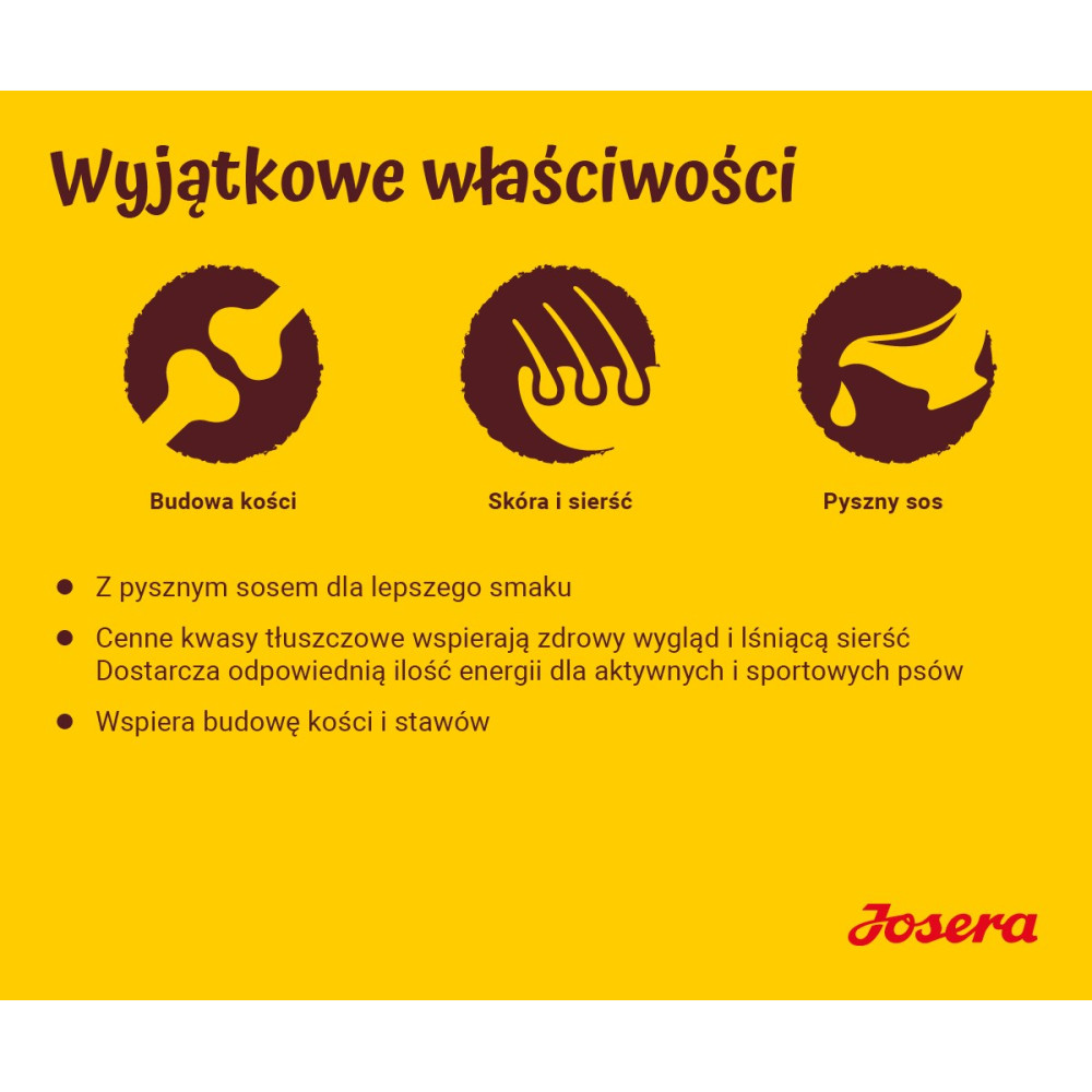 Trzy ikony: kość, sierść, sos. Lista korzyści dla psów.