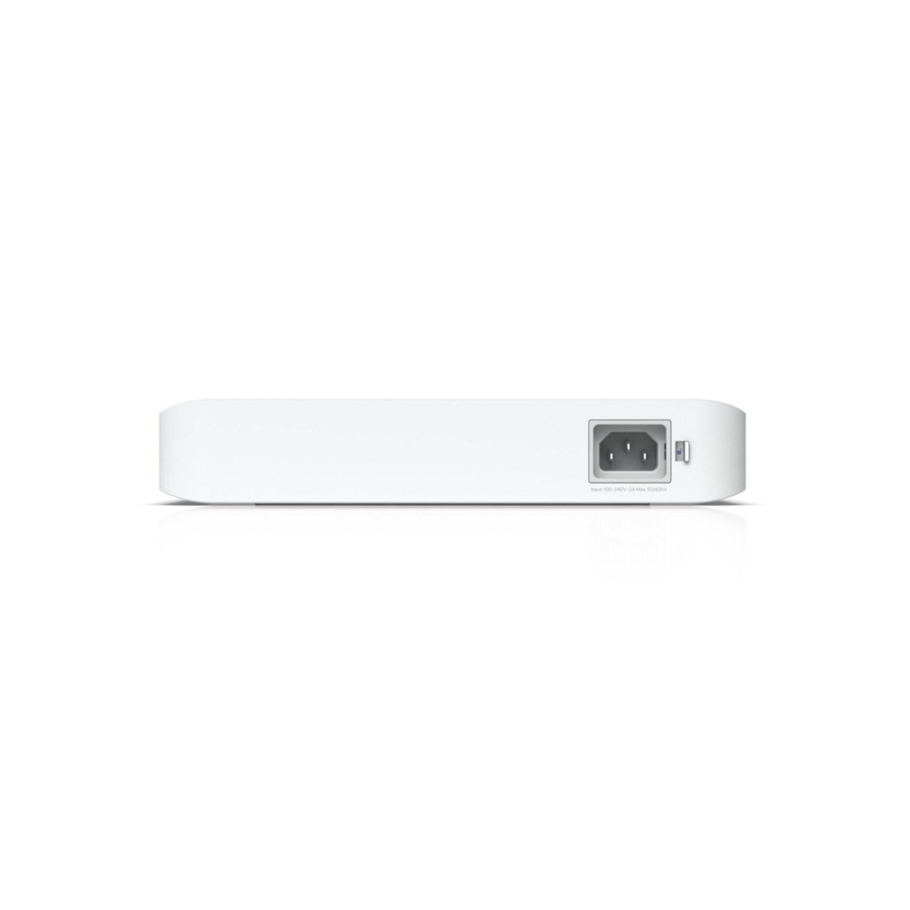 Een wit apparaat met een stroompoort en een blauwe USB-poort.