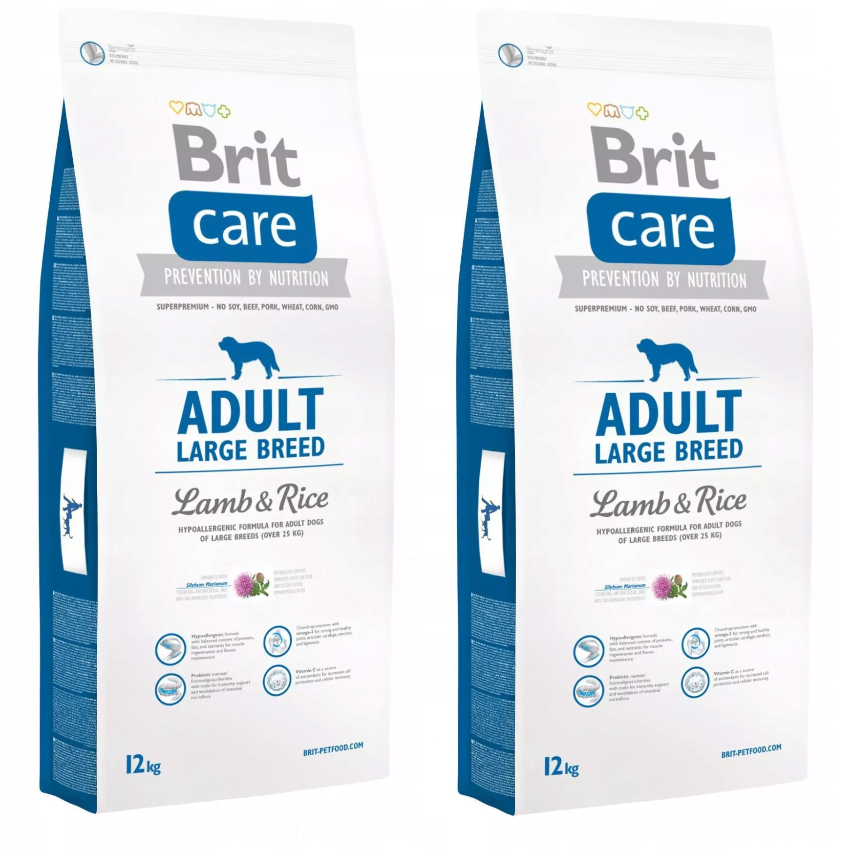 Dwa worki karmy dla psów Brit Care Adult Large Breed Jagnięcina & Ryż, 12 kg.