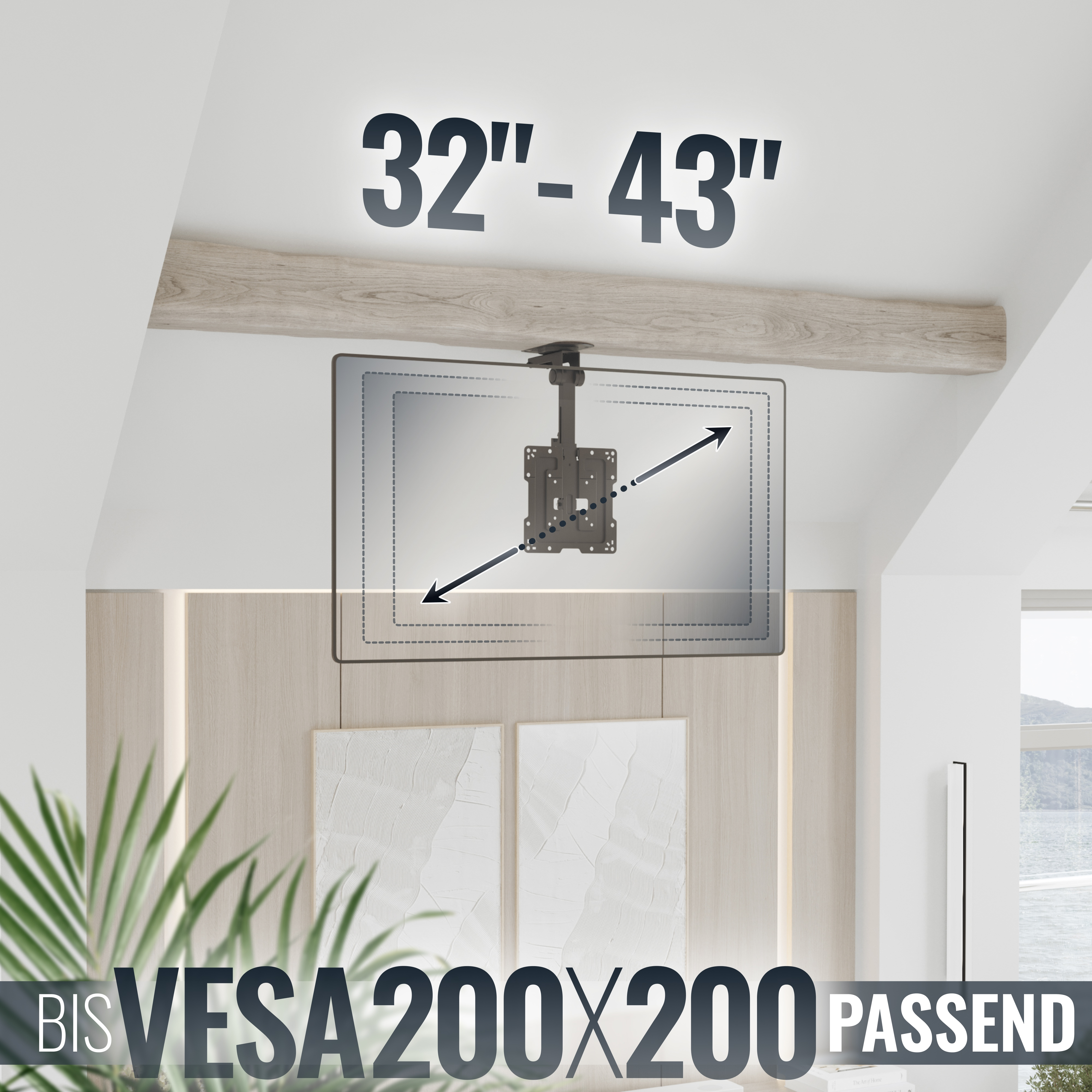 Deckenhalterung für 32-43 Zoll TVs, VESA 200x200.