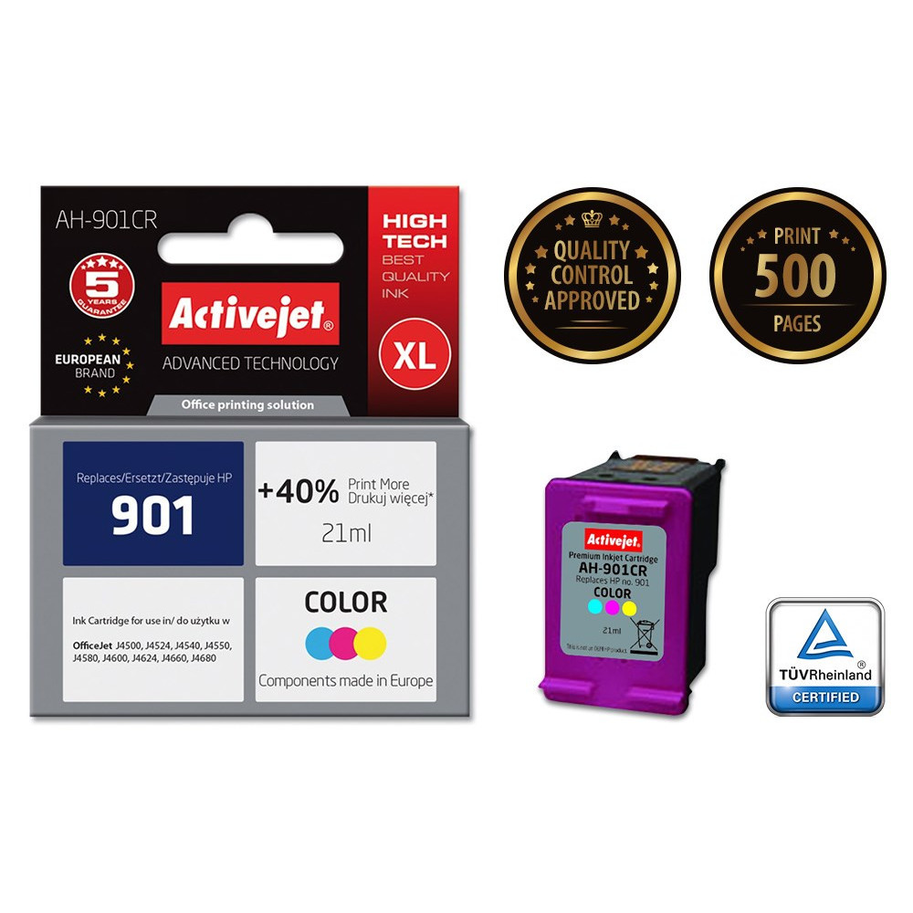Cartuccia d'inchiostro colore Activejet AH-901CR, XL, 21ml, 5 anni garanzia.