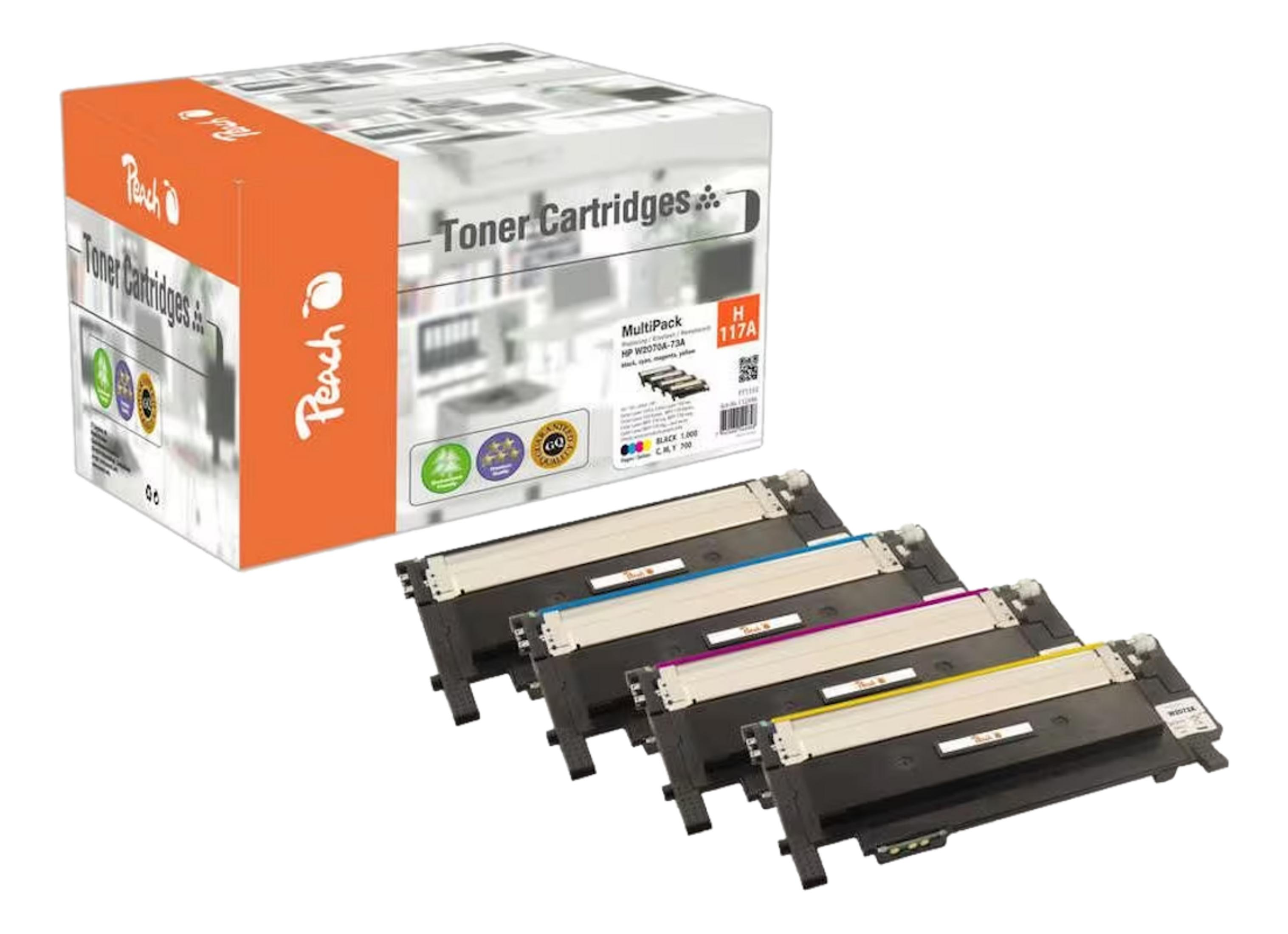 Multipack toner Peach con 4 cartucce: una nera, tre colorate.