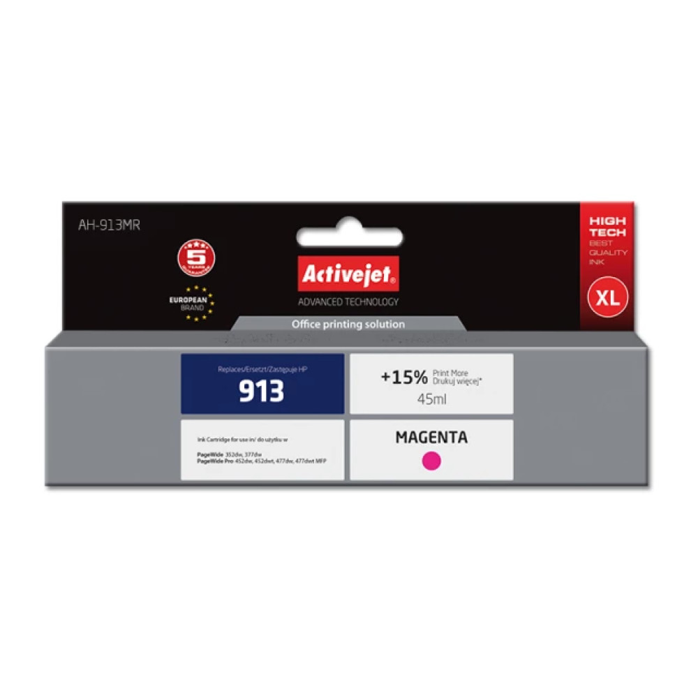 Scatola per una cartuccia d'inchiostro magenta Activejet 913XL.