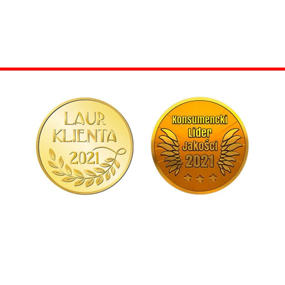 Due medaglie d'oro con l'anno 2021. Una con una corona d'alloro, l'altra con ali.