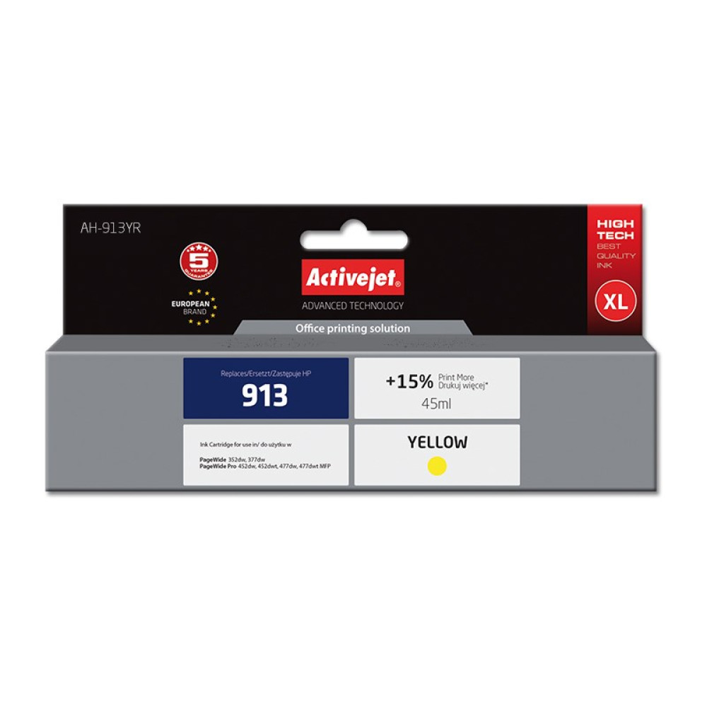 Confezione cartuccia inchiostro gialla Activejet AH-913YR, formato XL.