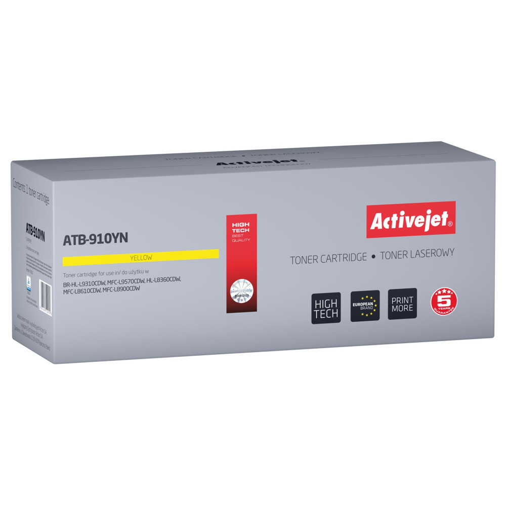 Cartuccia toner Activejet ATB-910YN gialla con sigillo "High Tech Best Quality".