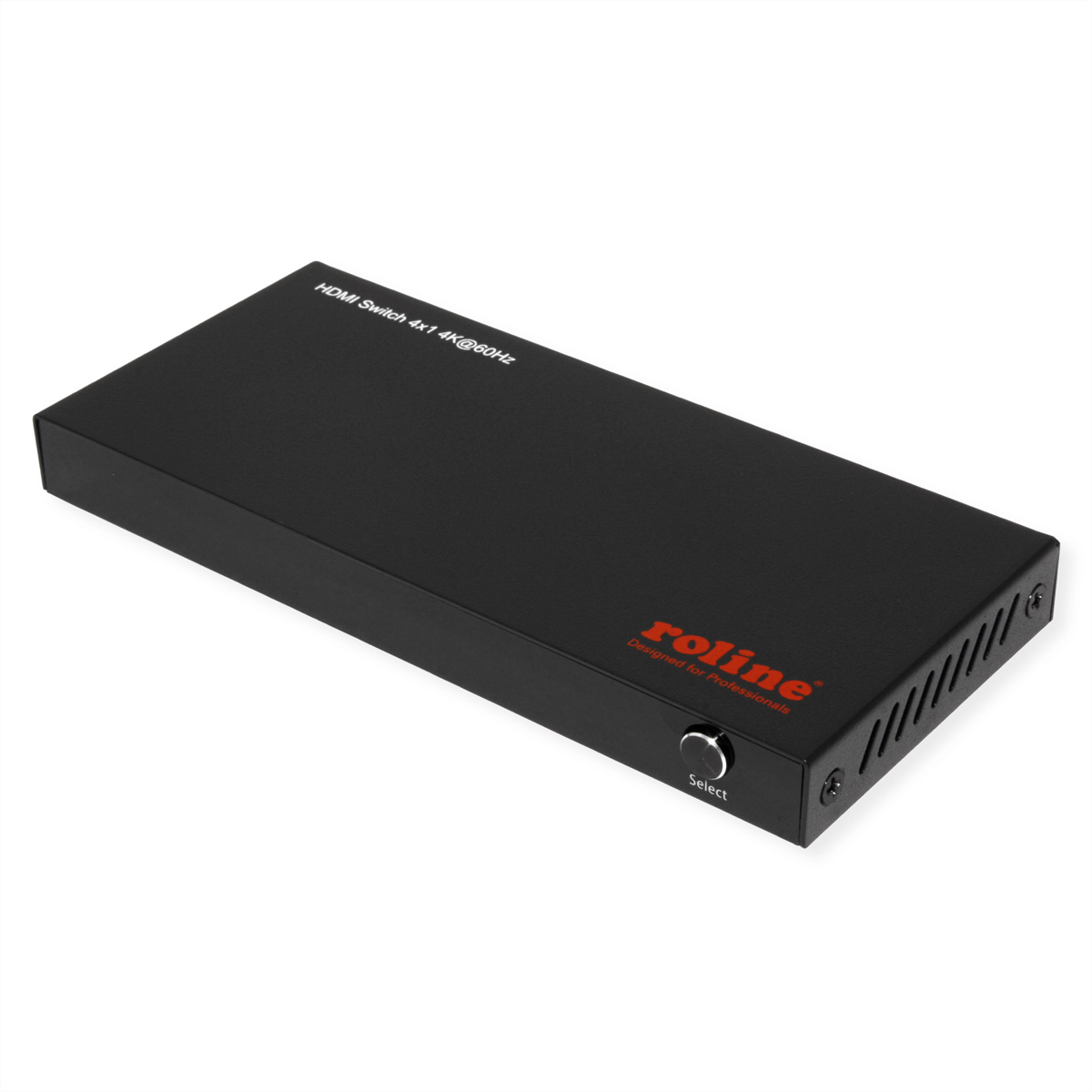 Commutateur HDMI Rolin noir 4x1 4K@60Hz avec bouton de sélection.