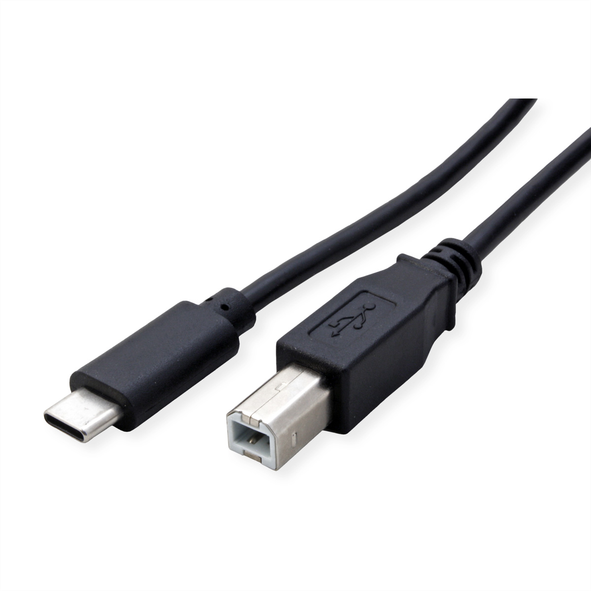 Un câble USB-C vers USB-A noir sur fond blanc.