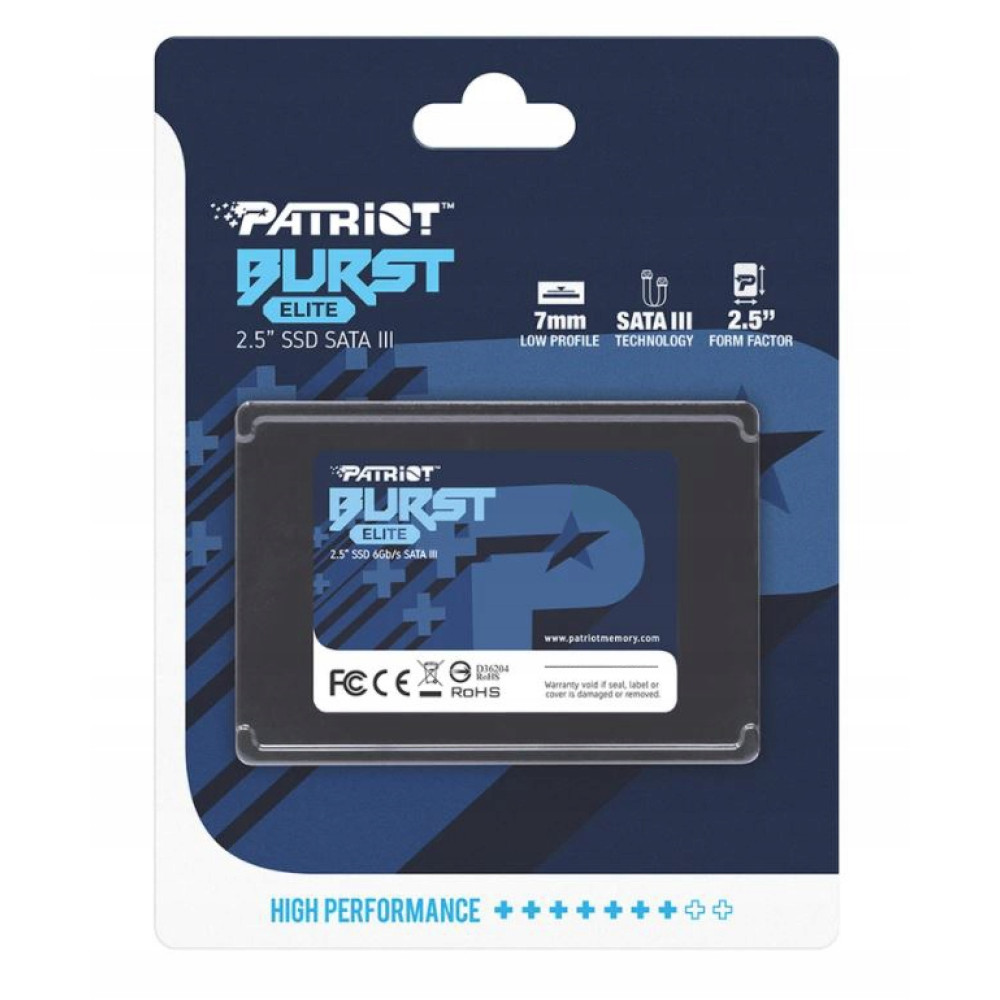 Patriot Burst Elite 2.5" SSD SATA III w opakowaniu. Niska profil 7mm, technologia SATA III.