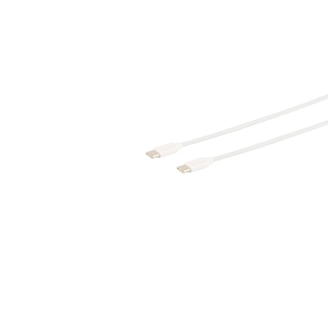Due cavi USB-C bianchi giacciono uno accanto all'altro su sfondo bianco.