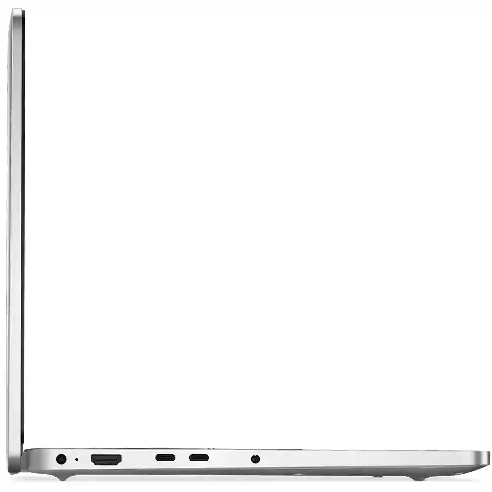 Gümüş rengi dizüstü bilgisayarın yan görünümü, bağlantı noktaları: HDMI, USB-C, SD kart okuyucu.