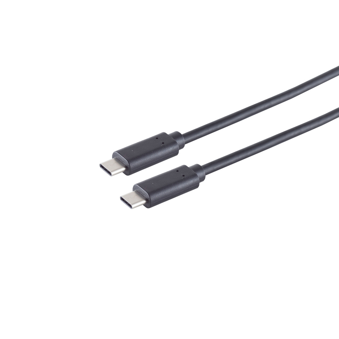 Due cavi USB-C neri con vista connettore su sfondo bianco.