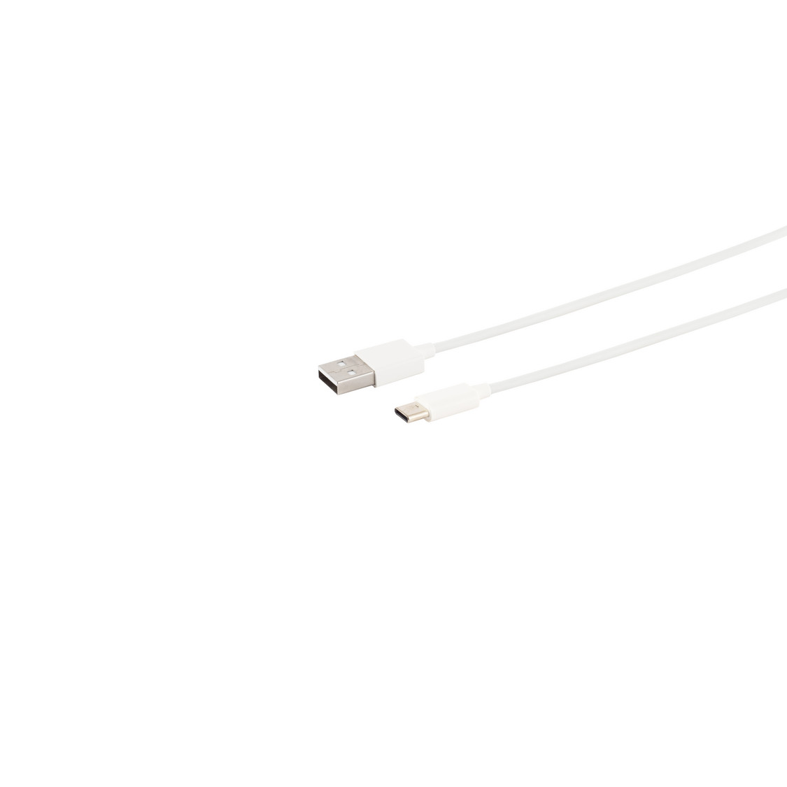 Un cavo USB bianco con connettori Type-A e Type-C su sfondo bianco.