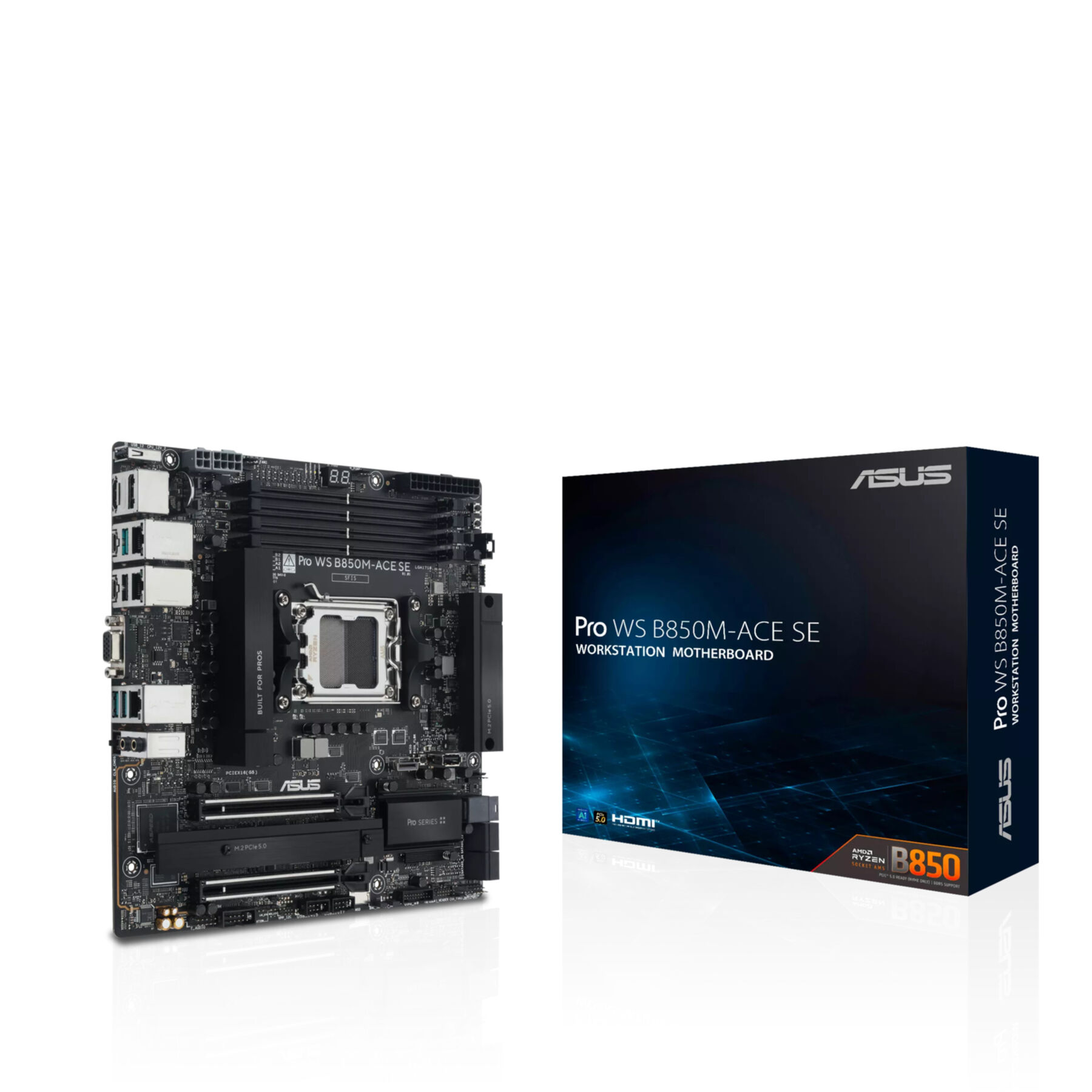 Une carte mère Asus et son emballage sur fond blanc.