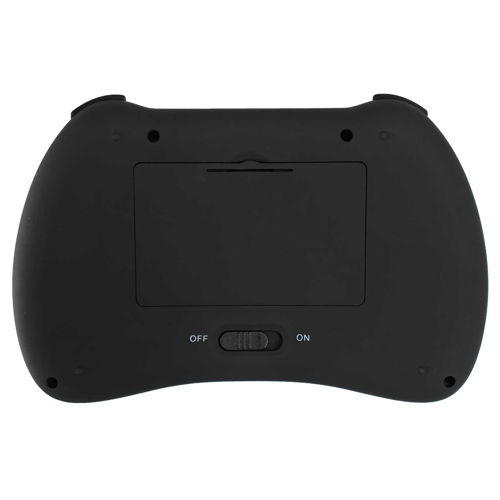 Schwarzes Steuerelement mit Ein-/Aus-Schalter und Batteriefachabdeckung.