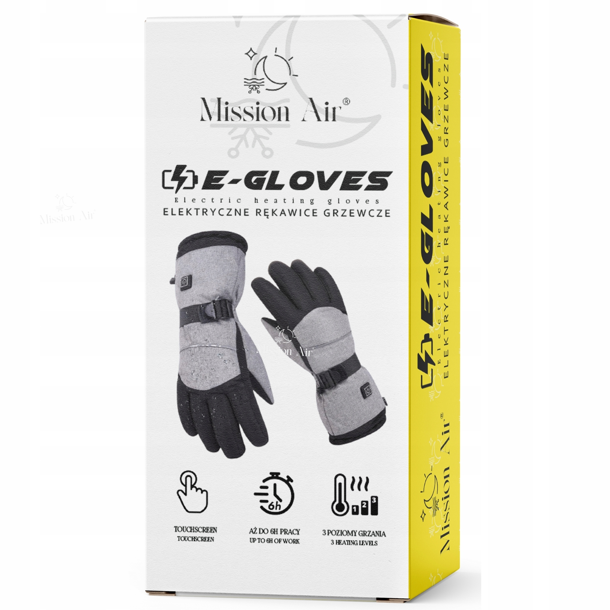 Mission Air E-Gloves: Szare rękawice grzewcze z czarnymi akcentami, ekranem dotykowym i 3 poziomami.