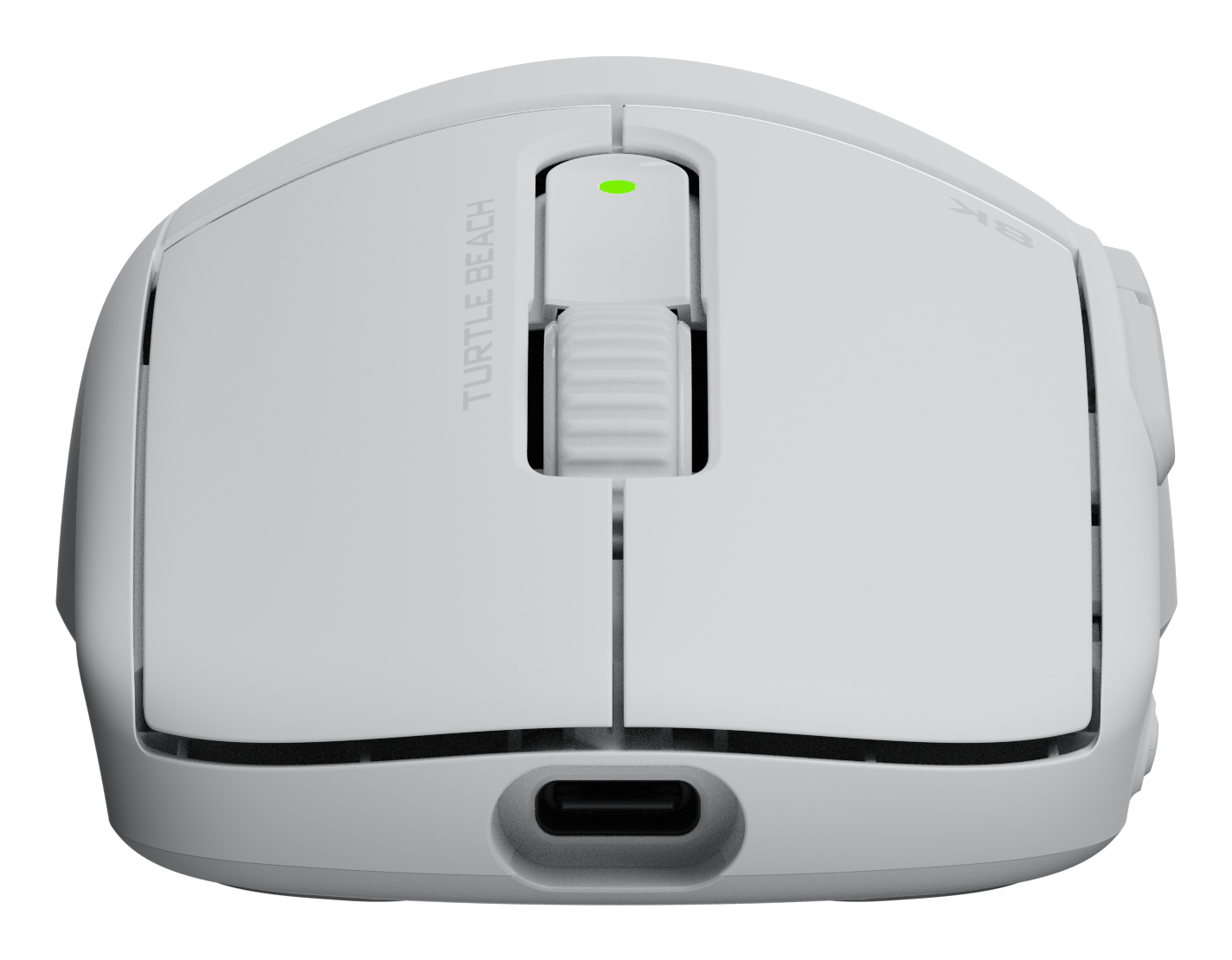 Un mouse bianco con luce verde e porta USB-C.