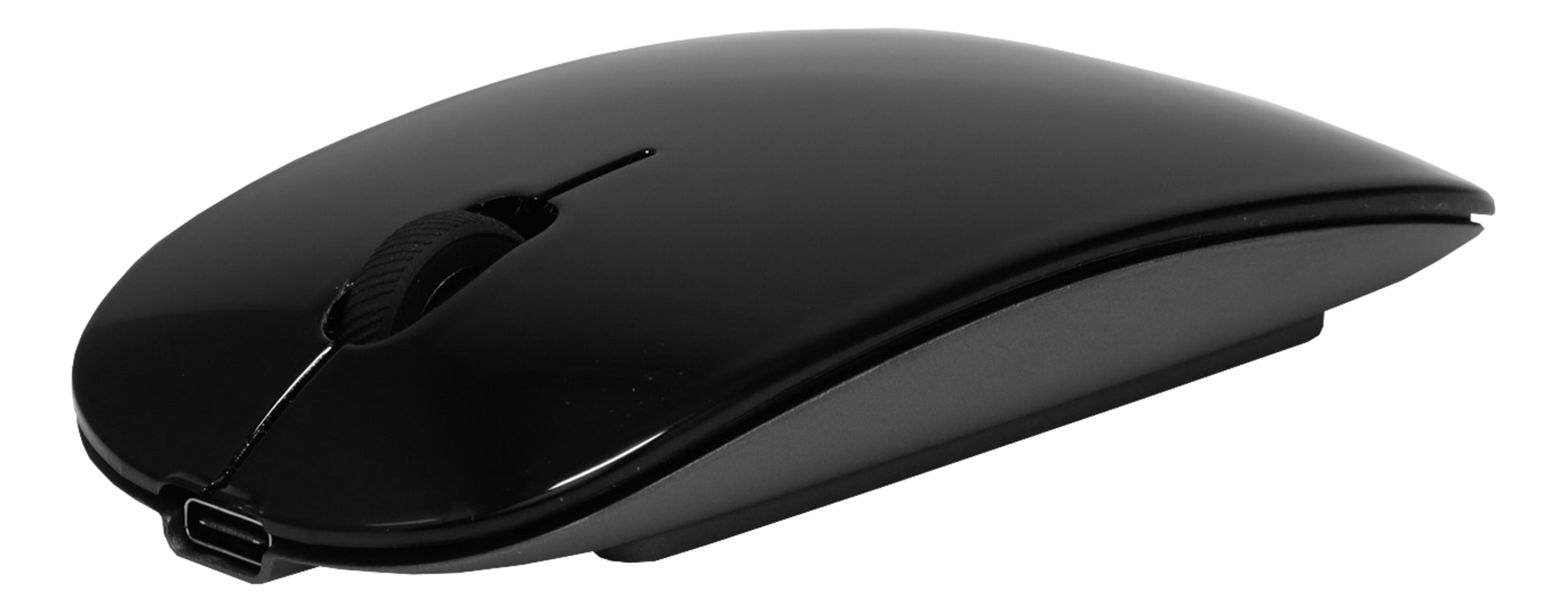 Czarna mysz bezprzewodowa z portem USB-C z przodu.