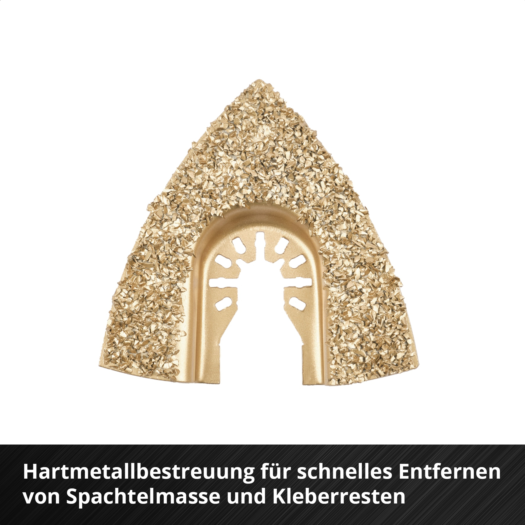 Ein dreieckiges Hartmetall-Sägeblatt mit goldener Körnung.