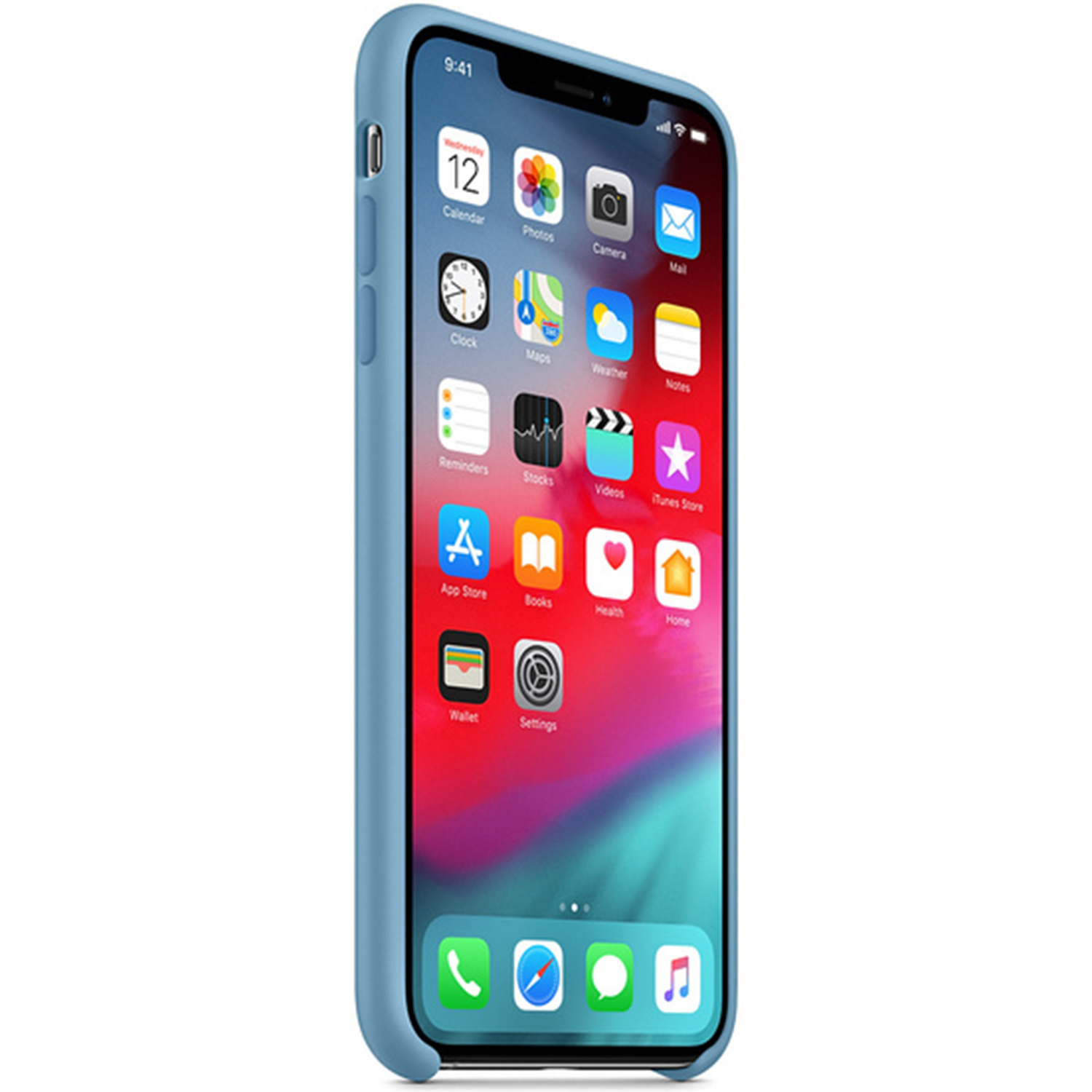 Ein blaues iPhone mit vielen App-Symbolen auf dem Bildschirm.