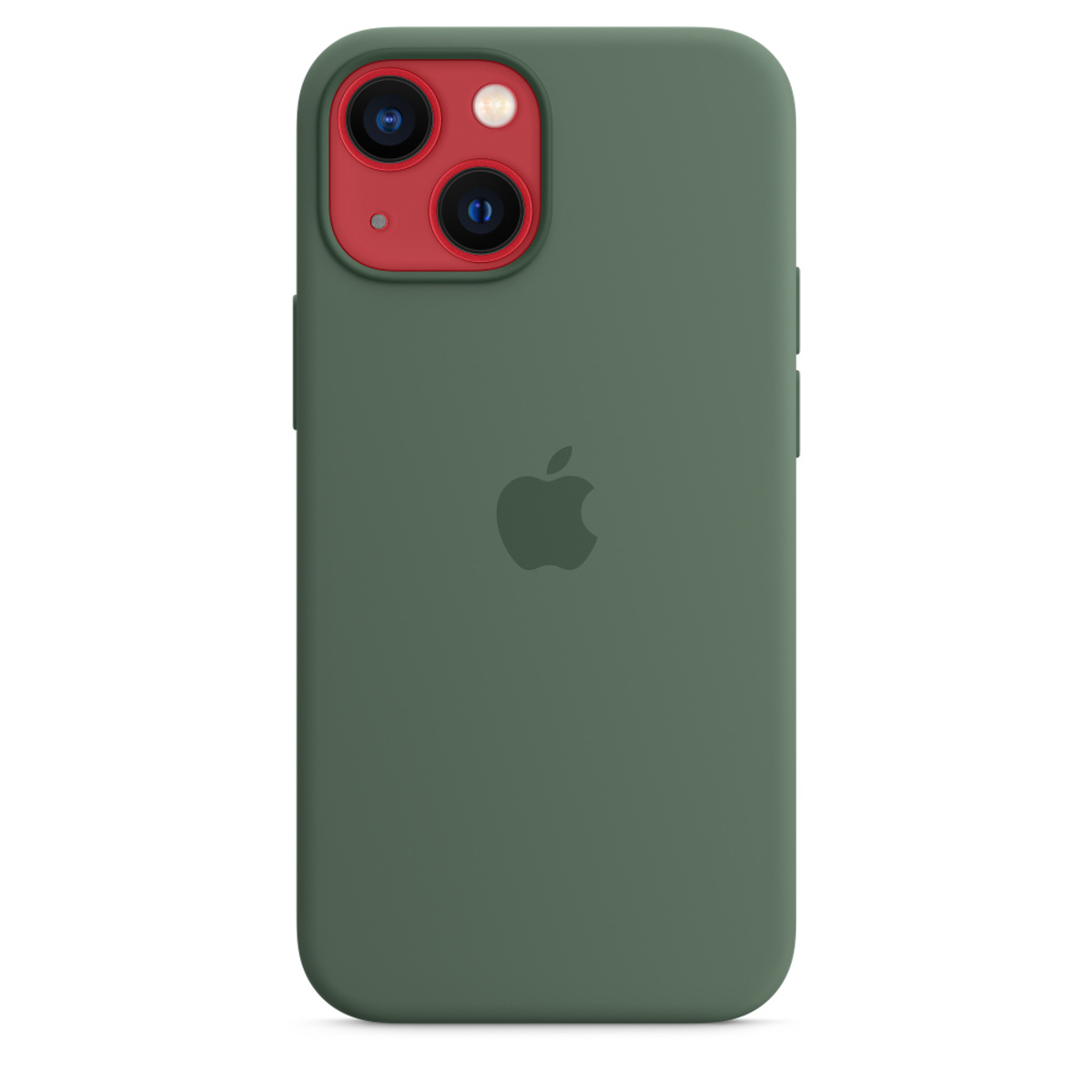 Dunkelgrünes iPhone-Case mit rotem Kamerarahmen und Apple-Logo.