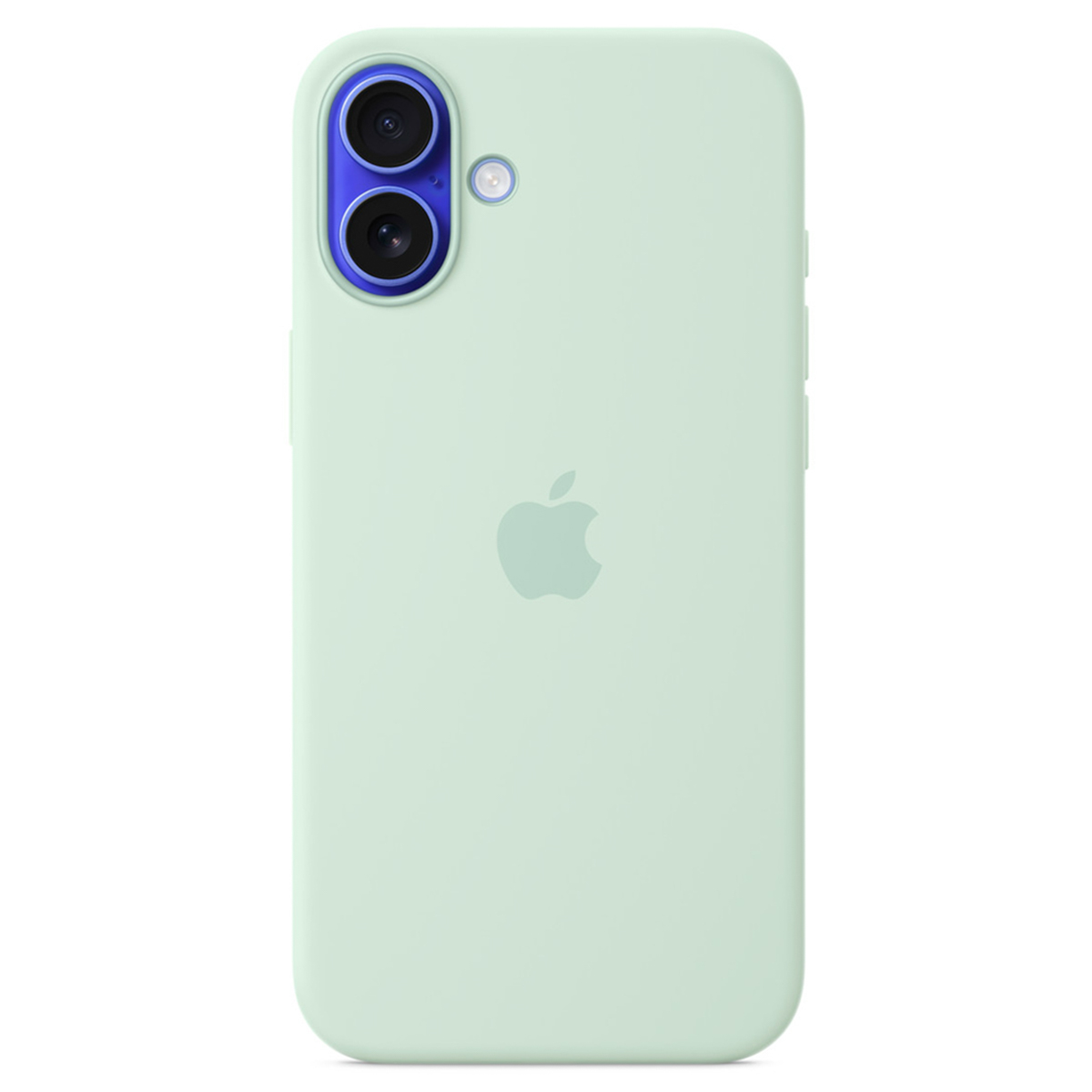Hintere Ansicht eines hellgrünen iPhone-Gehäuses mit doppelter Kamera und Logo.