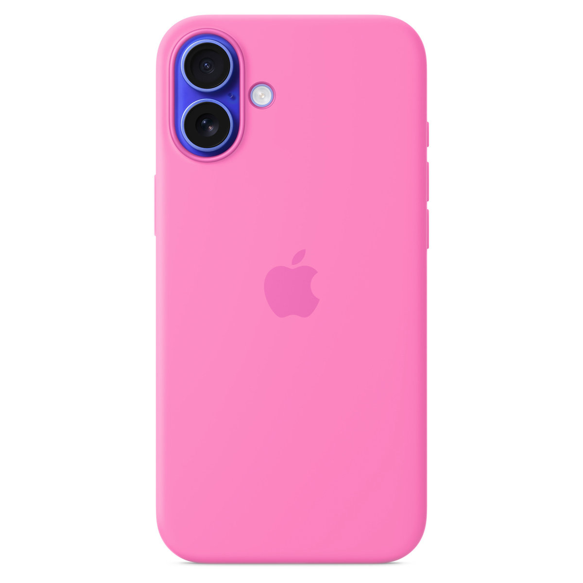 Rückseite eines pinken iPhones mit zwei Kameras und einem Apple-Logo.