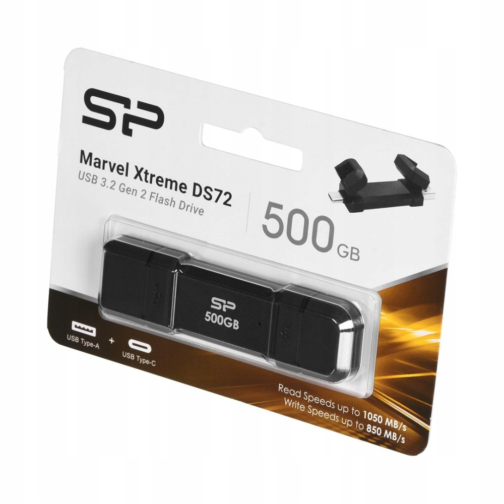 Opakowanie czarnego pendrive'a 500 GB, Marvel Xtreme DS72.