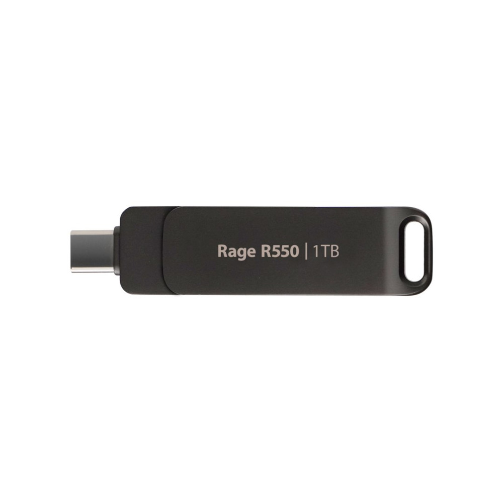 Czarny pendrive z napisem "Rage R550 | 1TB" i pętelką.