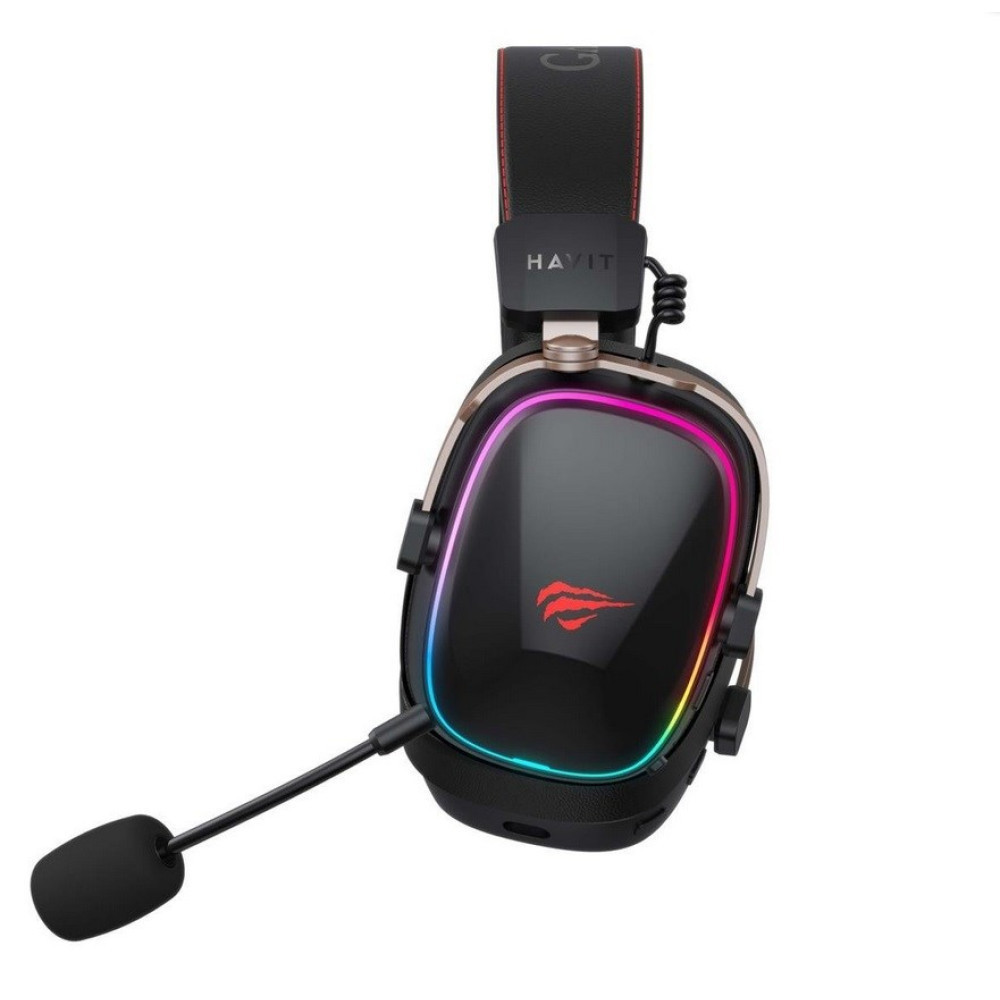 Czarny zestaw słuchawkowy do gier z mikrofonem i kolorowym podświetleniem RGB.