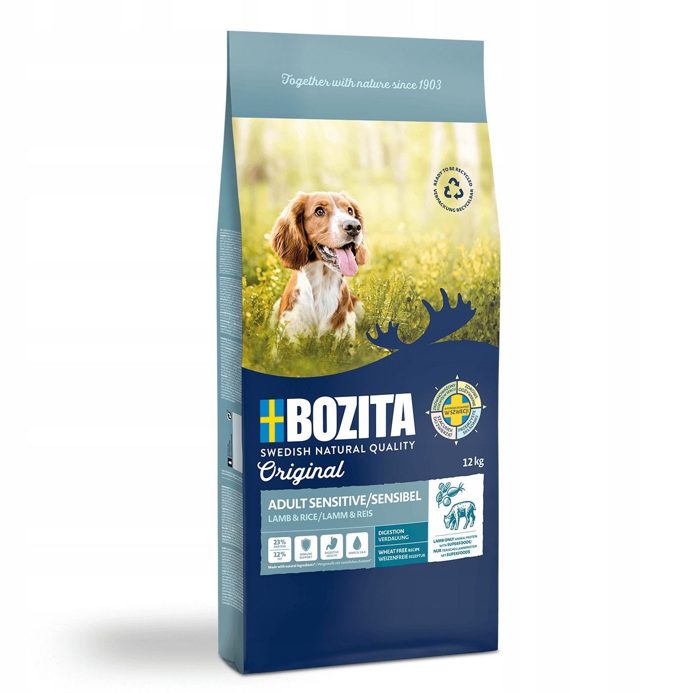 Torba karmy dla psów Bozita z psem na trawie, 12kg.
