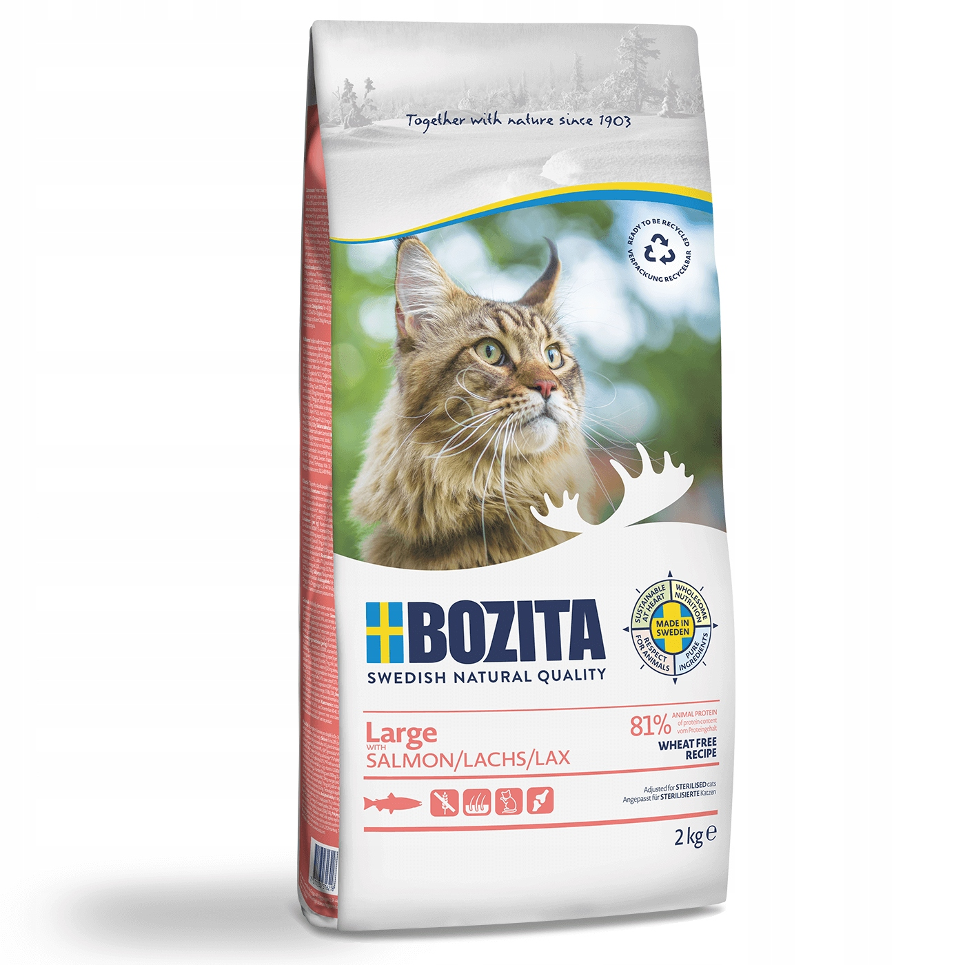 Karma dla kotów Bozita z łososiem dla dużych ras, 2kg.