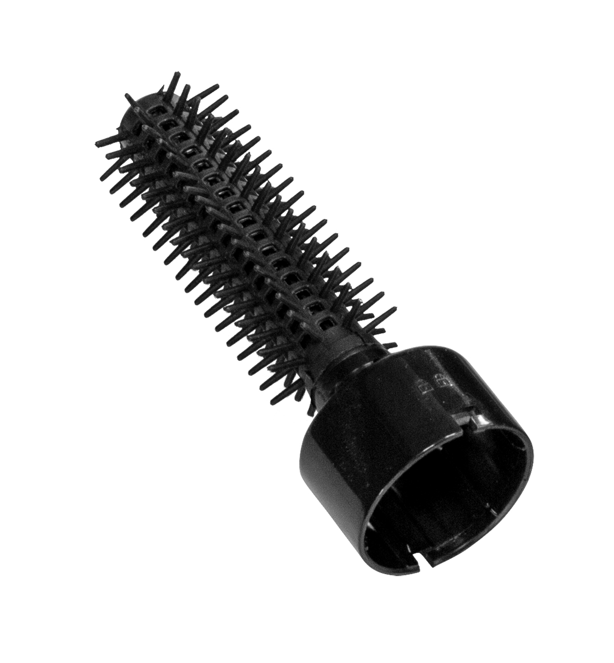 Czarny wałek do włosów z wieloma małymi szczoteczkami.