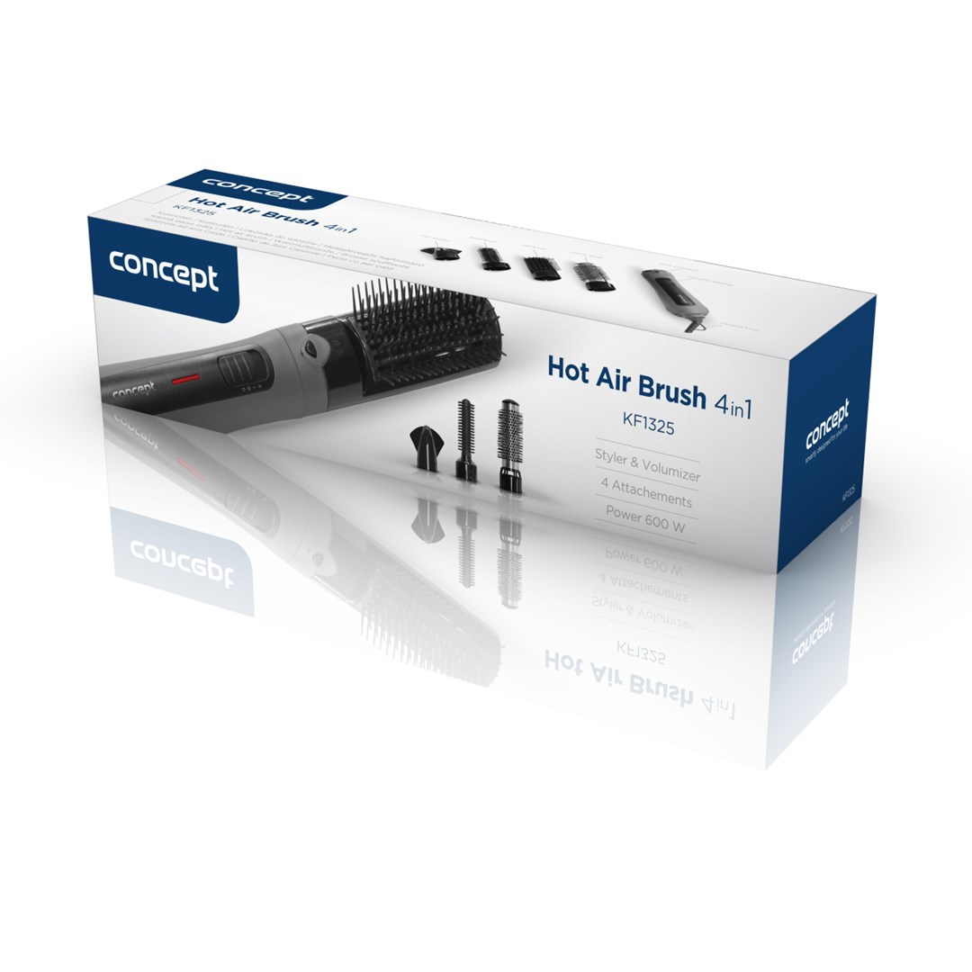 Pudełko prostownicy Concept 4w1 na gorące powietrze z akcesoriami.