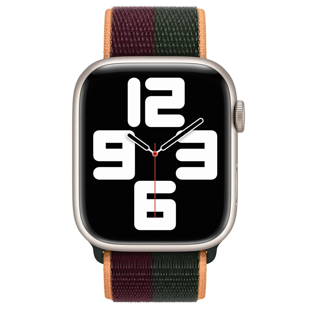 Een zilveren smartwatch met zwart wijzerplaat en gekleurde band.