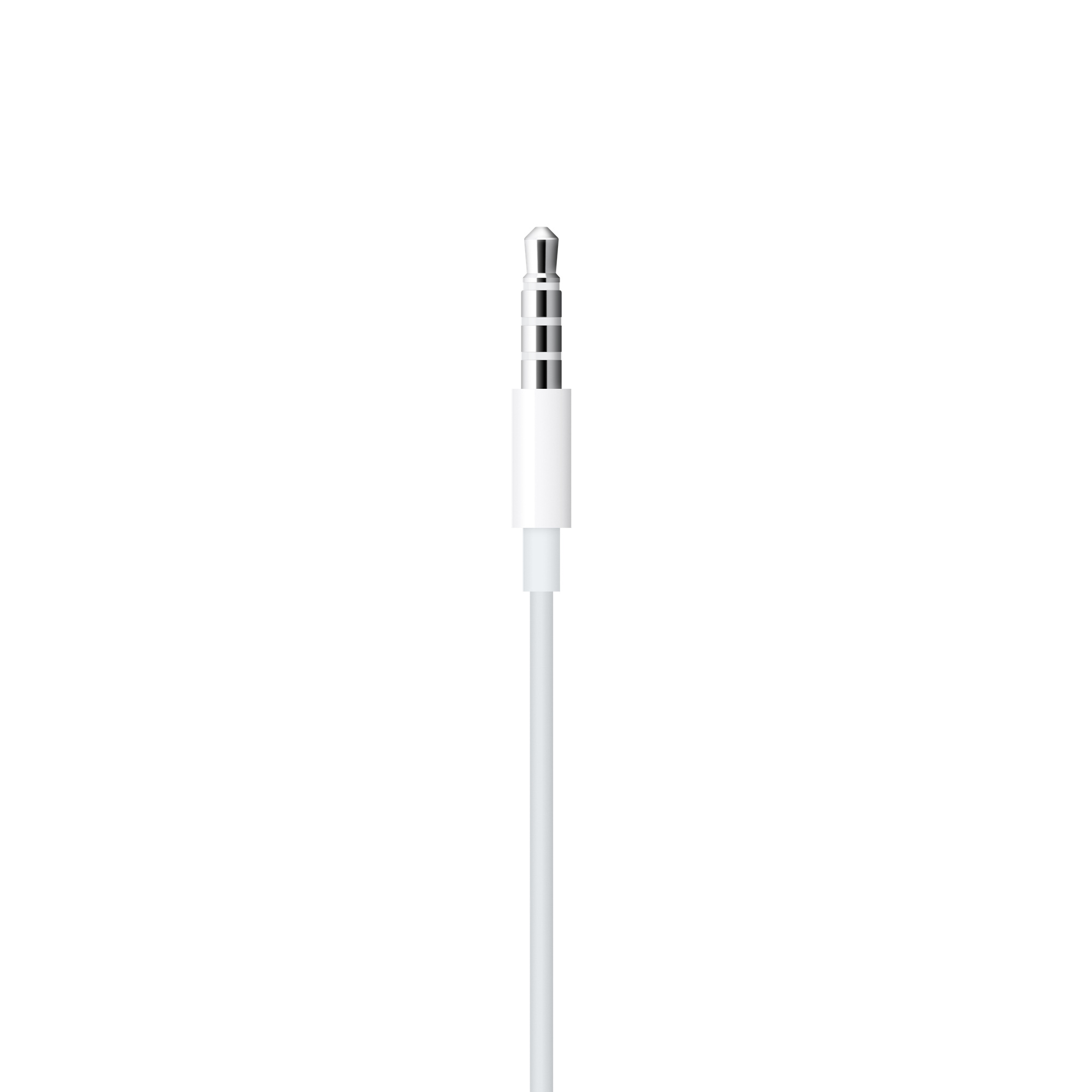 Un cavo bianco con jack audio argentato da 3,5 mm. Il jack ha quattro segmenti.