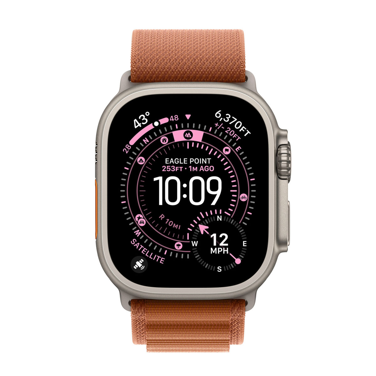 Uno smartwatch grigio con cinturino marrone mostra le 10:09.