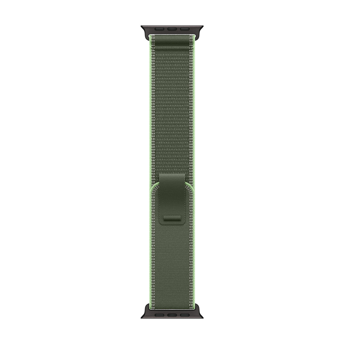 Una correa de reloj de tela verde oscuro con detalles verde claro para un smartwatch.