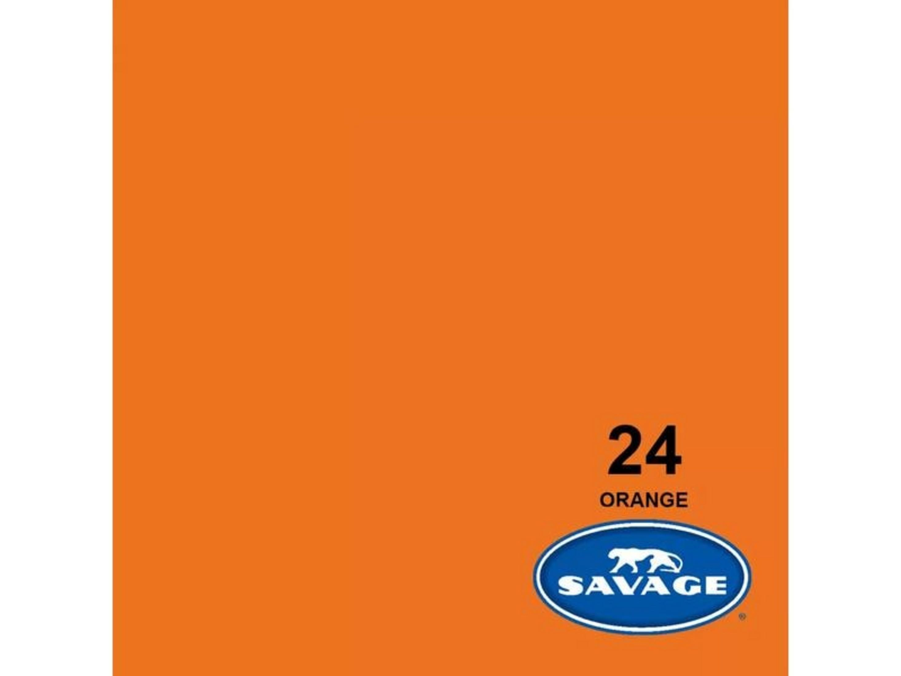 Ein orangefarbener Hintergrund mit der Zahl 24, dem Wort ORANGE und einem Savage-Logo.