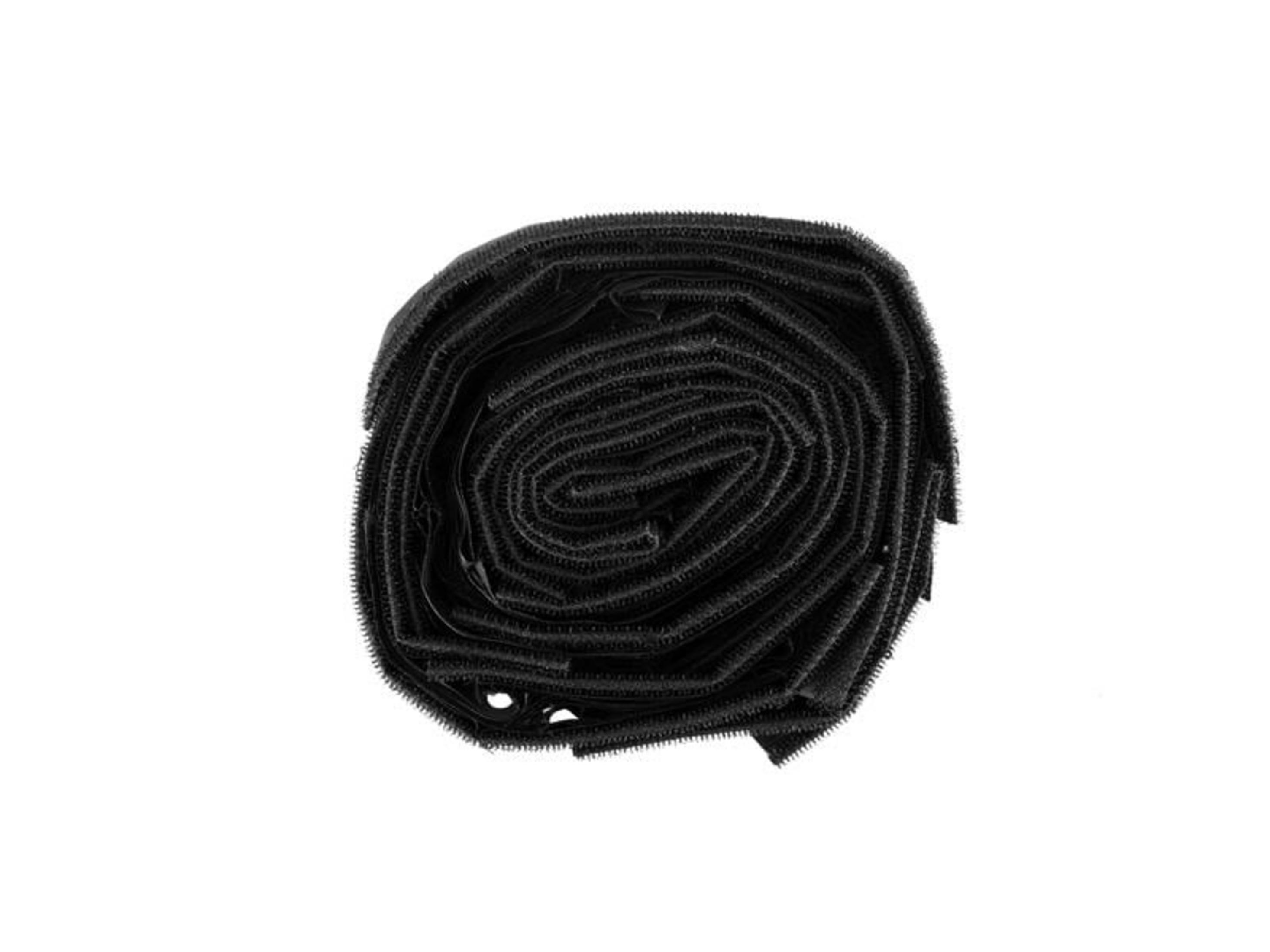 Eine schwarze Rolle Klettverschluss, von oben gesehen.