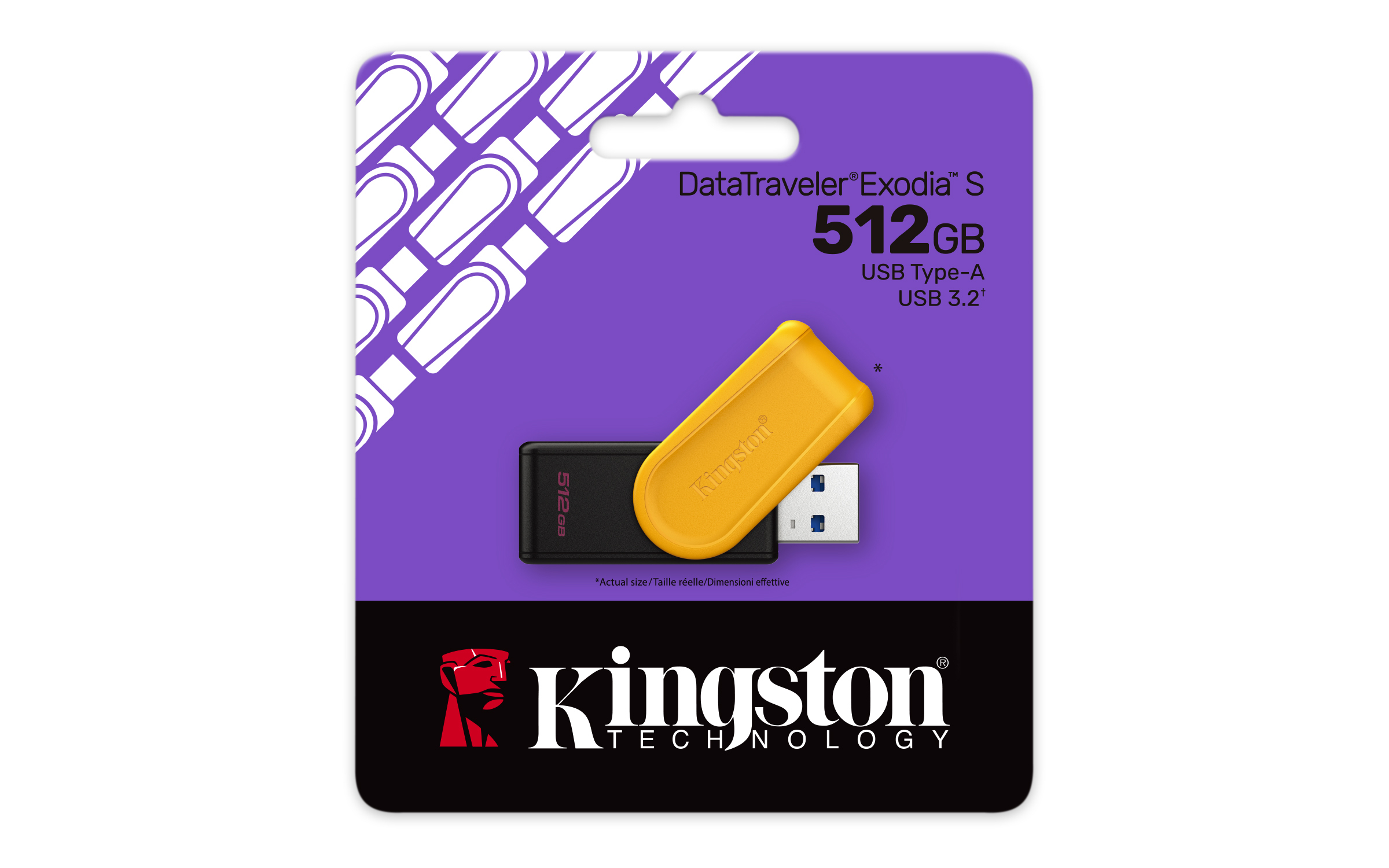 Kingston DataTraveler Exodia S 512GB USB 3.2 pendrive na fioletowym opakowaniu.
