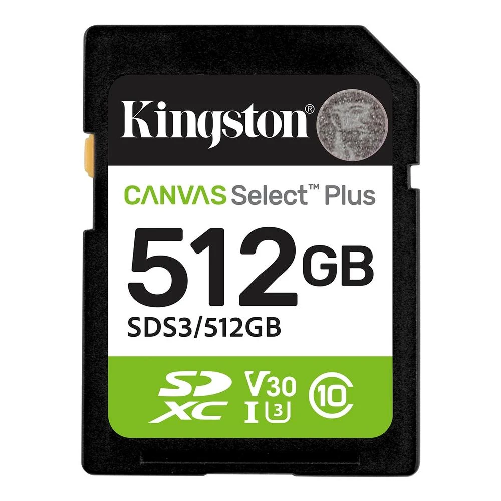 Karta pamięci Kingston 512GB SDXC z oznaczeniami V30 i Class 10.