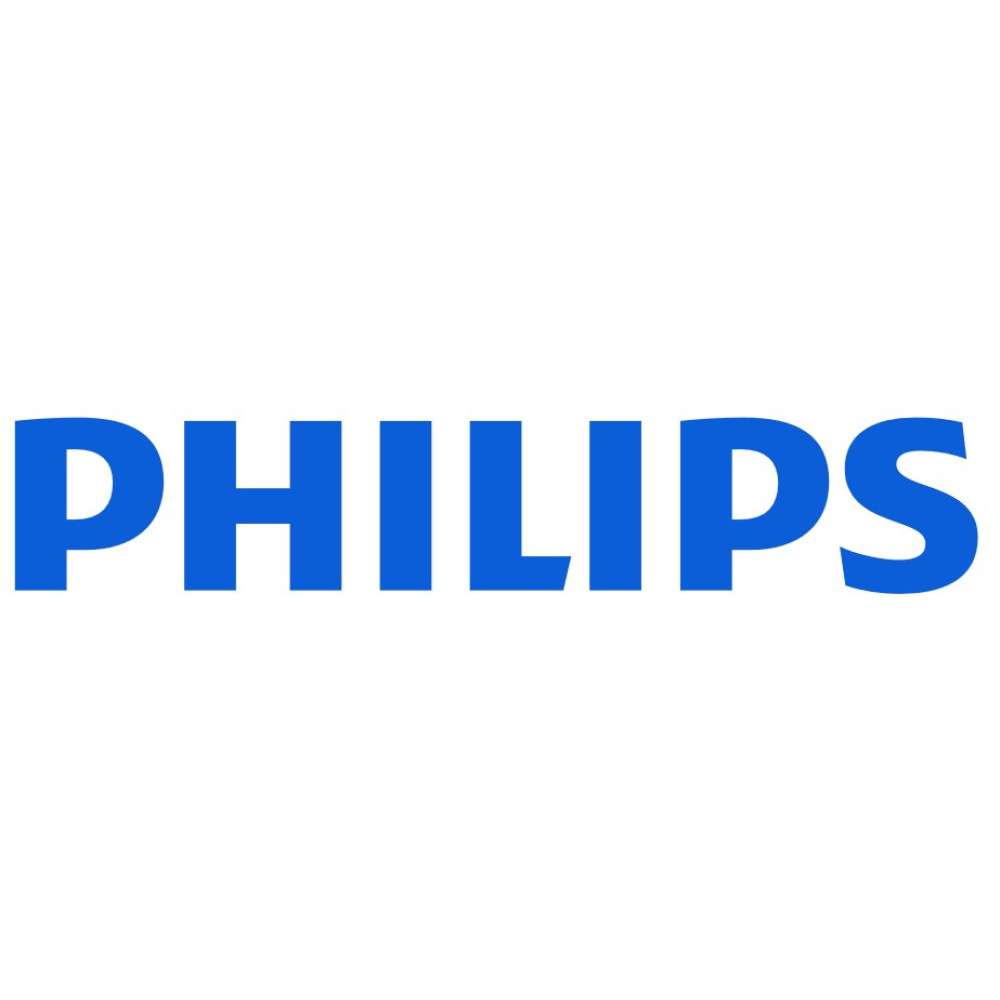Napis PHILIPS niebieską czcionką na białym tle.