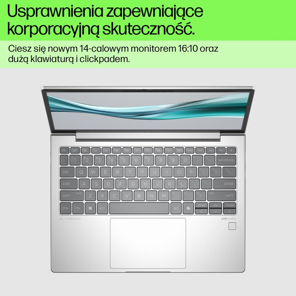 Otwarty srebrny laptop, z widoczną klawiaturą i touchpadem.