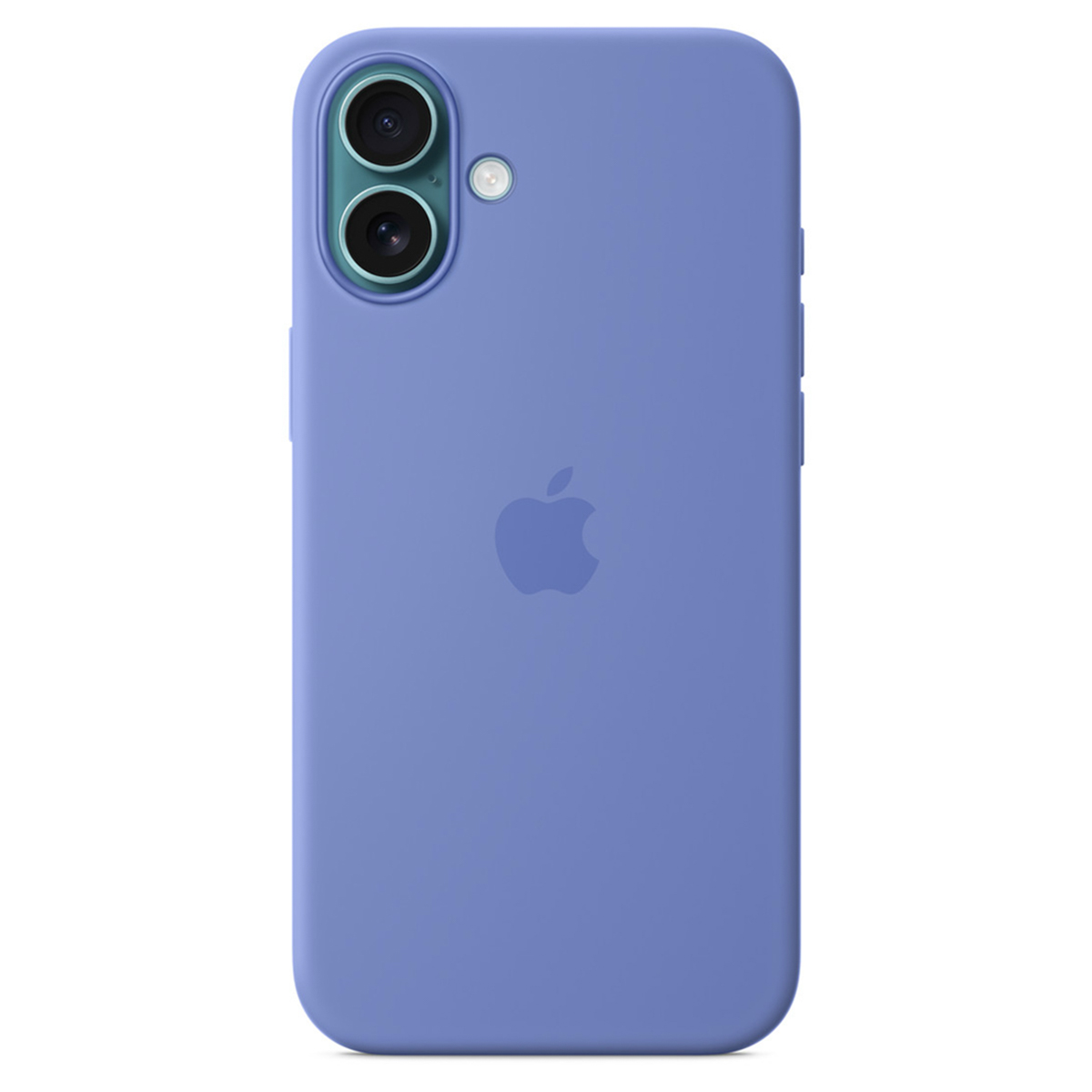 Ein lila iPhone-Case mit zwei Kameras und Apple-Logo.