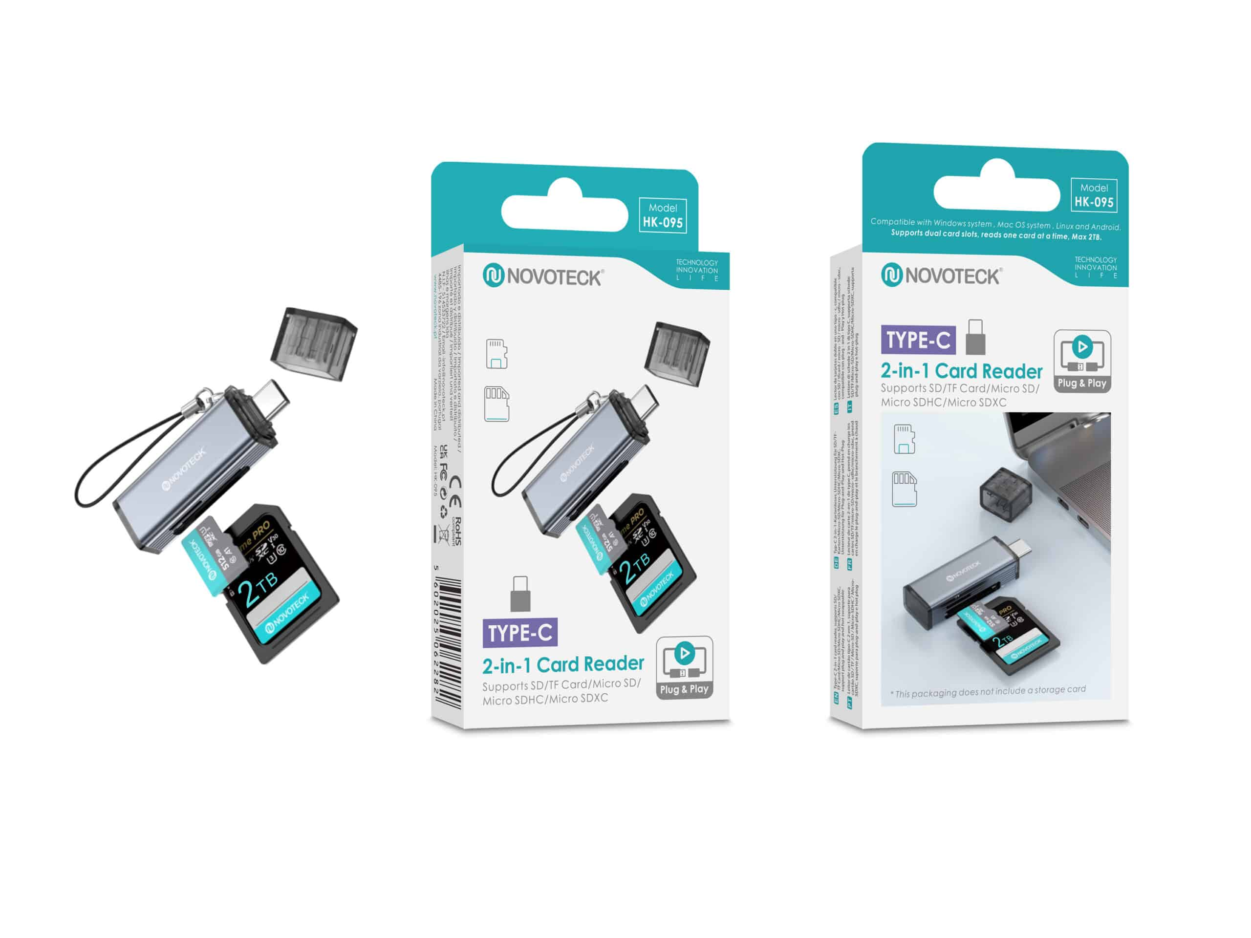 Lettore di schede NOVOTECK Type-C 2-in-1 con schede SD e Micro SD (2TB).
