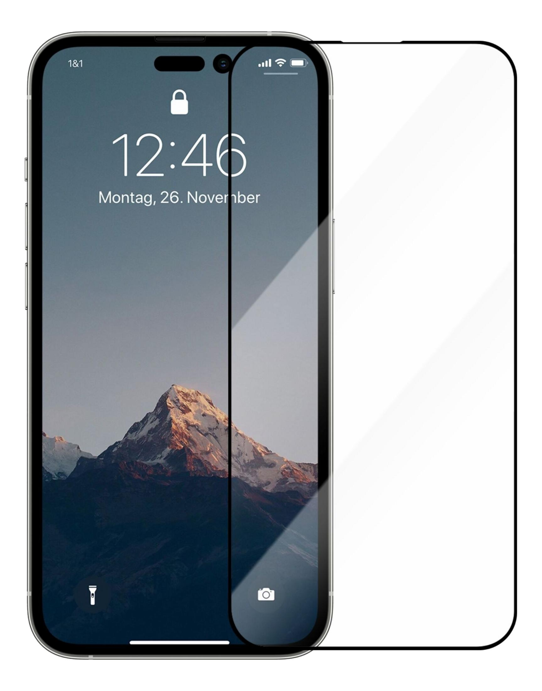 Smartfon z g&oacute;rskim tłem i nałożon&oacute; na niego szkłem ochronnym.