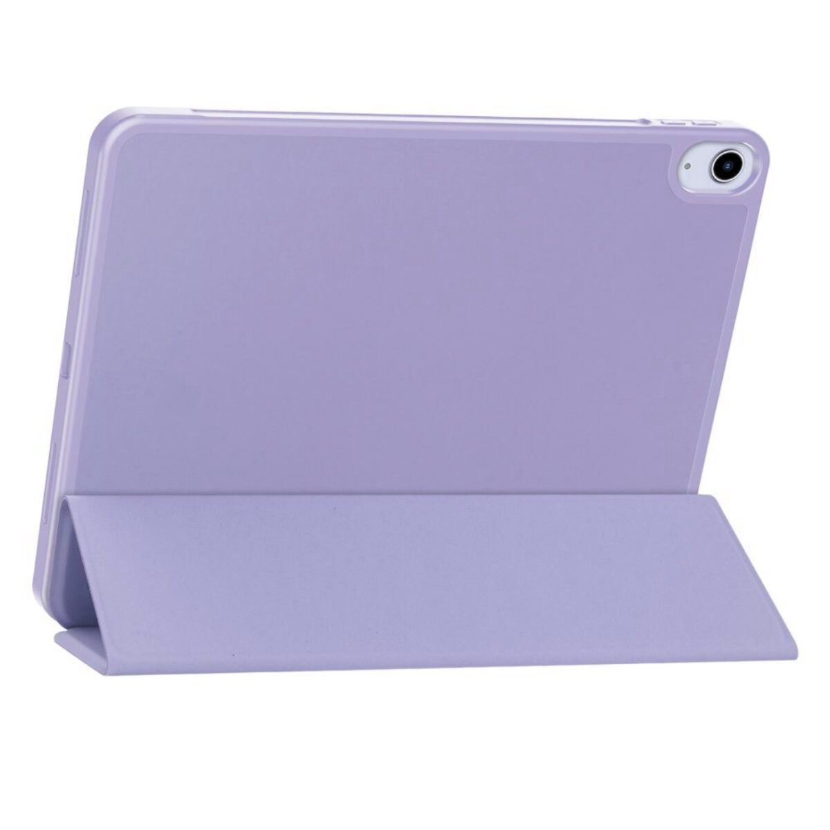 Ein lila Tablet mit einer Hülle, die als Ständer dient.